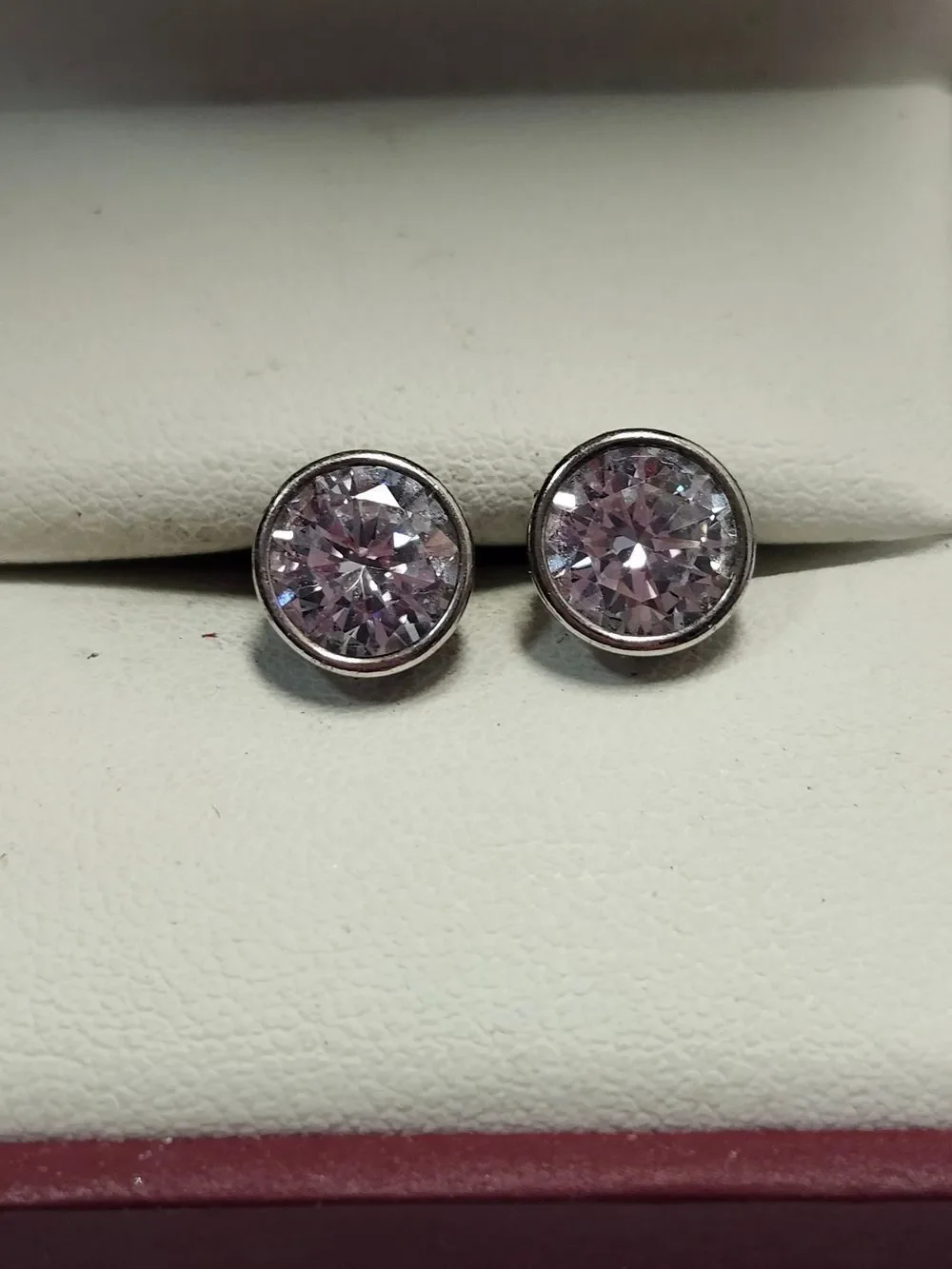 Sterling Silver Crystal Bezel Stud Earrings 925